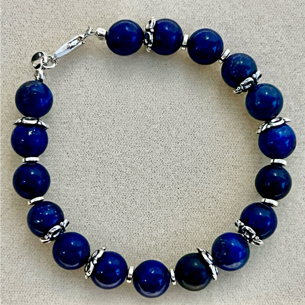 New Gorgeous Lapis Lazuli Beaded Bracelet With 925 Silver Lobster Claw Clasp